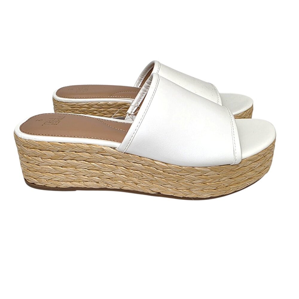 Raffia Platform Comfort Slide Sandals White Time and Tru Womens Sz 8, 9, 10, 11 - Picture 3 of 8